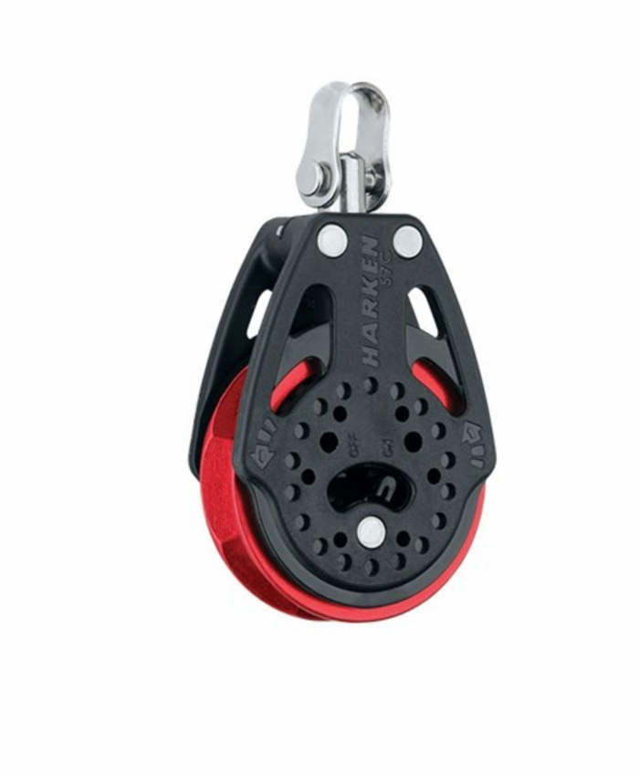 HARKEN 57mm Ratchet Block — Swivel, Red Sheave