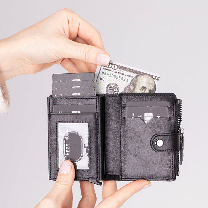 Harlow Full‑Grain Leather Pop‑Up Card Holder, Black - BlackBrook Case