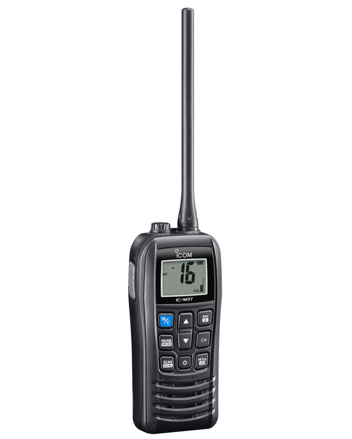 Icom IC-M37E Handheld 5 Watt, Float’n Flash VHF Marine Handheld Transceiver with 700mW audio