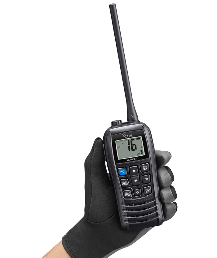 Icom IC-M37E Handheld 5 Watt, Float’n Flash VHF Marine Handheld Transceiver with 700mW audio