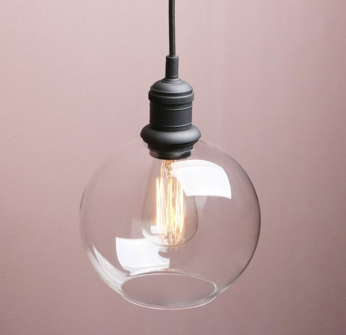 Industrial Globe Pendant Light 7.9in Black Clear Glass Ceiling Lamp-259