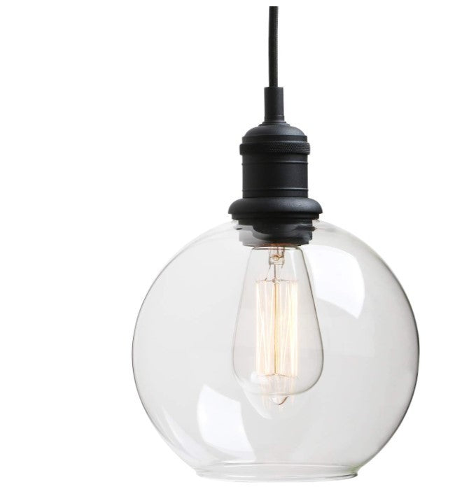 Industrial Globe Pendant Light 7.9in Black Clear Glass Ceiling Lamp-259