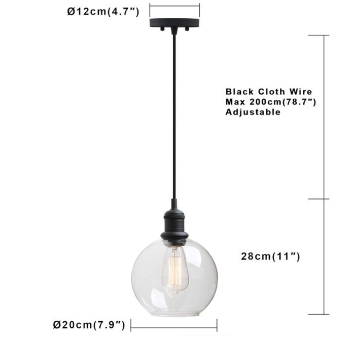 Industrial Globe Pendant Light 7.9in Black Clear Glass Ceiling Lamp-259