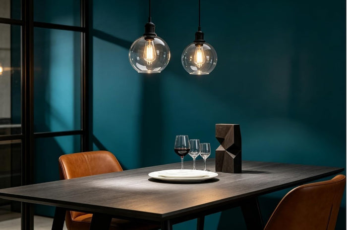 Industrial Globe Pendant Light 7.9in Black Clear Glass Ceiling Lamp-259