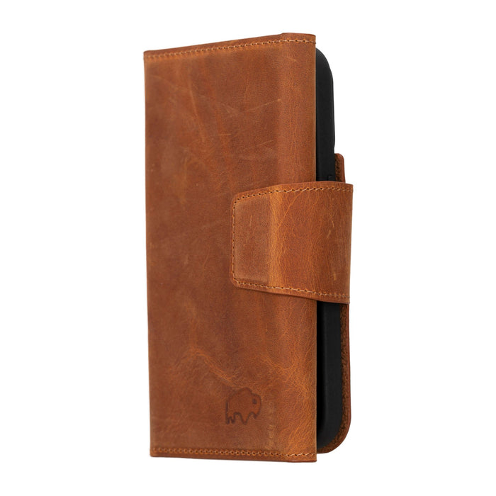 Tudor Tri-Fold Leather Wallet Case ‚Äì iPhone 15 Pro, Golden Brown - BlackBrook Case
