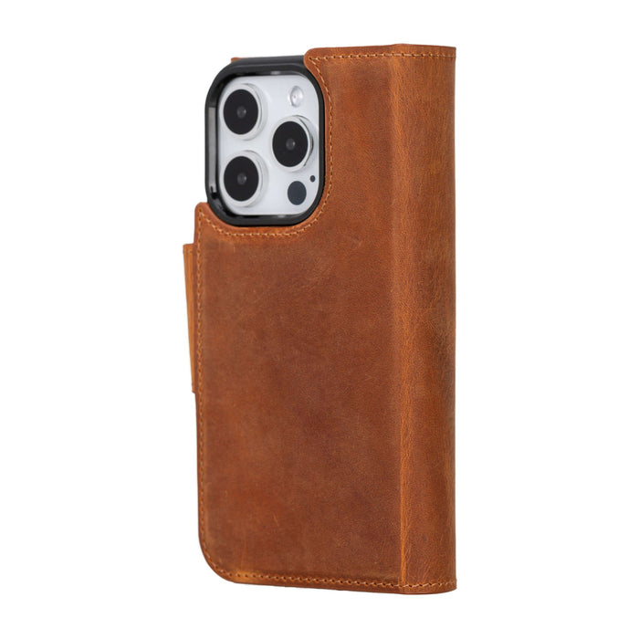 Tudor Tri-Fold Leather Wallet Case ‚Äì iPhone 15 Pro, Golden Brown - BlackBrook Case