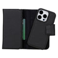 iPhone 15 Pro Leather Wallet Case - Tudor 2 - in - 1 Tri - Fold Folio, Pebble Black - BlackBrook Case