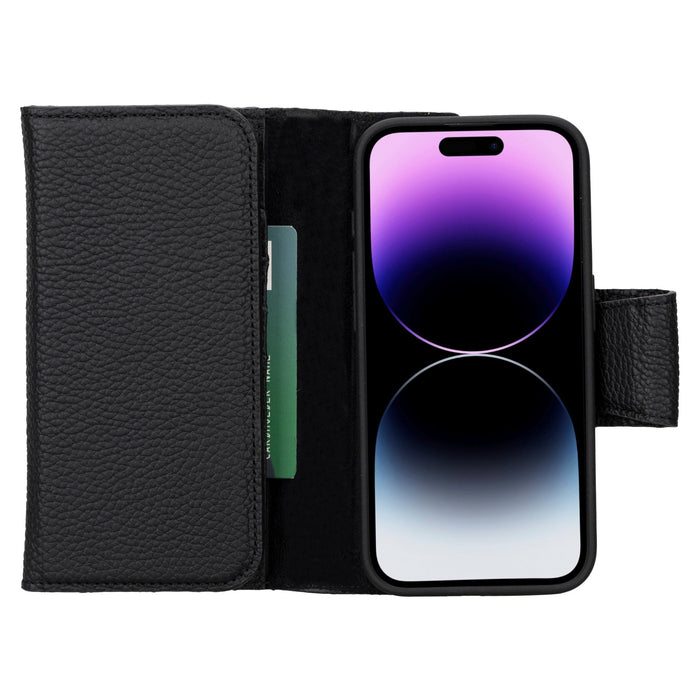 Tudor Tri-Fold Leather Wallet Case ‚Äì iPhone 15 Pro, Pebble Black - BlackBrook Case