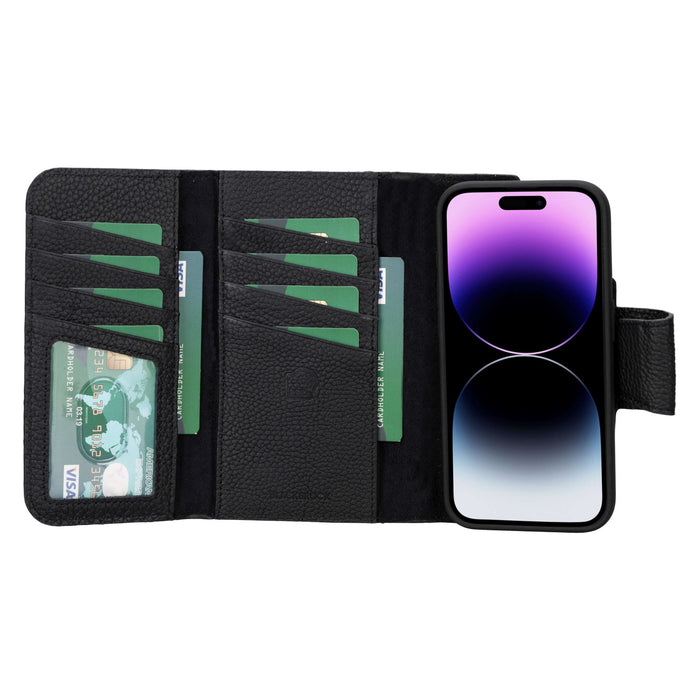 Tudor Tri-Fold Leather Wallet Case ‚Äì iPhone 15 Pro, Pebble Black - BlackBrook Case