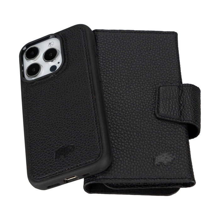 Tudor Tri-Fold Leather Wallet Case ‚Äì iPhone 15 Pro, Pebble Black - BlackBrook Case
