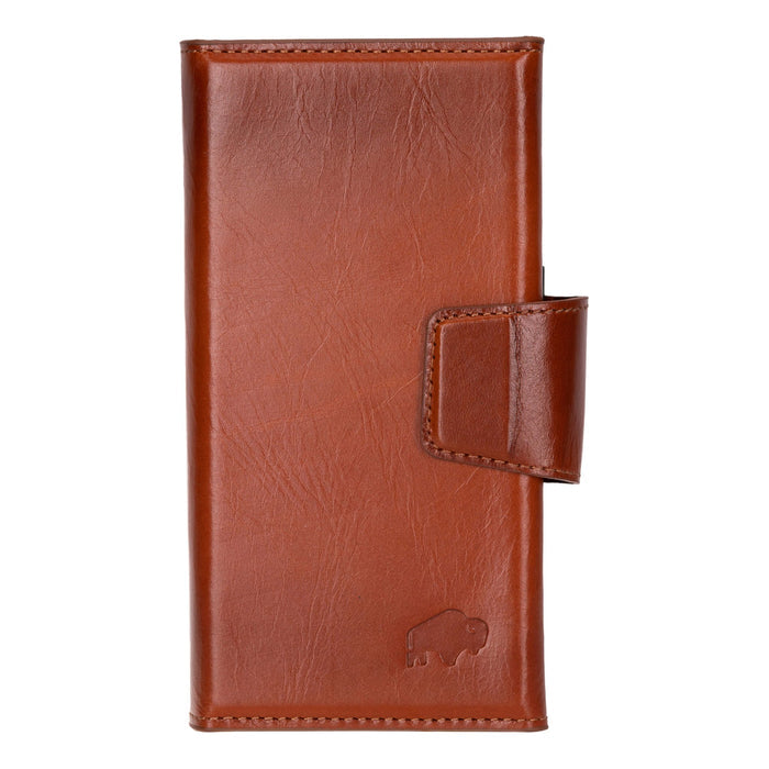 iPhone 16 Leather Wallet Case - Tudor 2 - in - 1 Tri - Fold Folio, Burnished Tan - BlackBrook Case