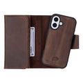 iPhone 16 Leather Wallet Case - Tudor 2 - in - 1 Tri - Fold Folio, Distressed Coffee - BlackBrook Case
