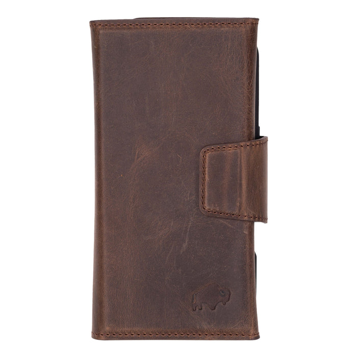 iPhone 16 Leather Wallet Case - Tudor 2 - in - 1 Tri - Fold Folio, Distressed Coffee - BlackBrook Case