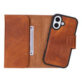 iPhone 16 Leather Wallet Case - Tudor 2 - in - 1 Tri - Fold Folio, Golden Brown - BlackBrook Case