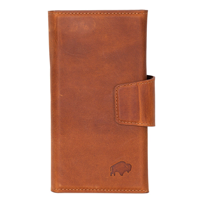 iPhone 16 Leather Wallet Case - Tudor 2 - in - 1 Tri - Fold Folio, Golden Brown - BlackBrook Case