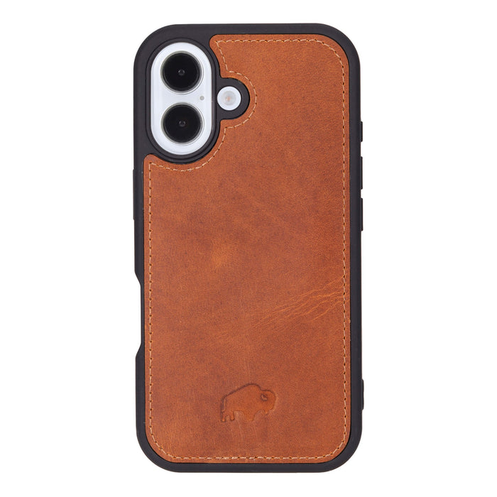 iPhone 16 Leather Wallet Case - Tudor 2 - in - 1 Tri - Fold Folio, Golden Brown - BlackBrook Case