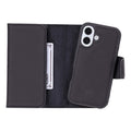 iPhone 16 Leather Wallet Case - Tudor 2 - in - 1 Tri - Fold Folio, Pebble Black - BlackBrook Case