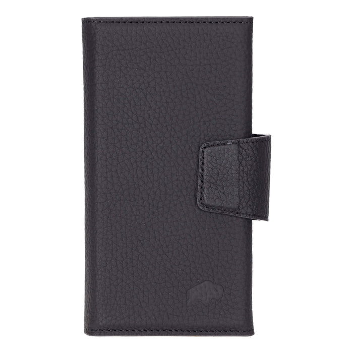 iPhone 16 Leather Wallet Case - Tudor 2 - in - 1 Tri - Fold Folio, Pebble Black - BlackBrook Case
