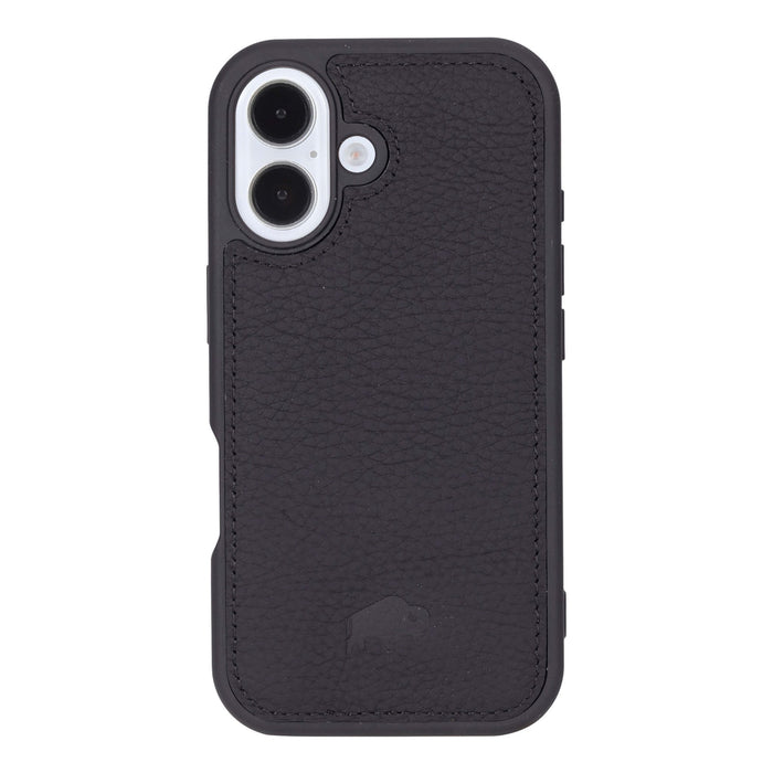 iPhone 16 Leather Wallet Case - Tudor 2 - in - 1 Tri - Fold Folio, Pebble Black - BlackBrook Case