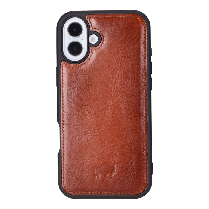 iPhone 16 Plus Leather Wallet Case - Tudor 2 - in - 1 Tri - Fold Folio, Burnished Tan - BlackBrook Case