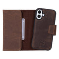 iPhone 16 Plus Leather Wallet Case - Tudor 2 - in - 1 Tri - Fold Folio, Distressed Coffee - BlackBrook Case