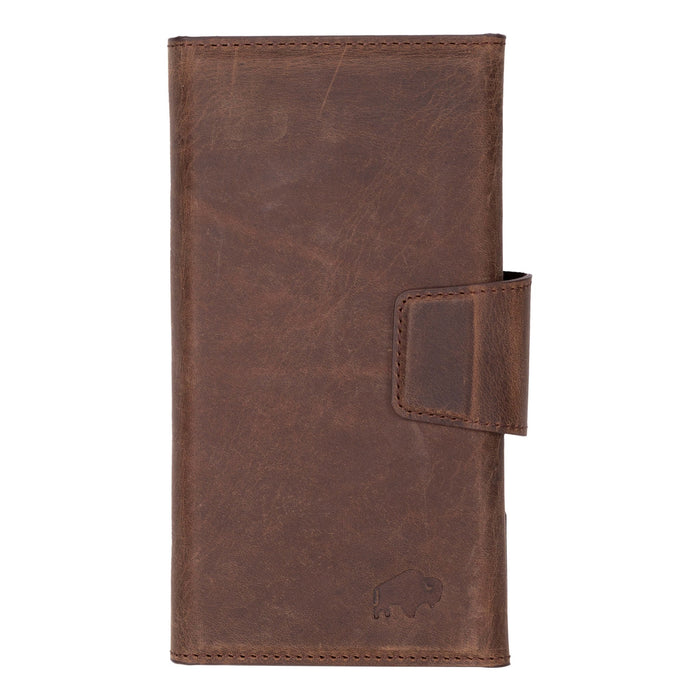 iPhone 16 Plus Leather Wallet Case - Tudor 2 - in - 1 Tri - Fold Folio, Distressed Coffee - BlackBrook Case