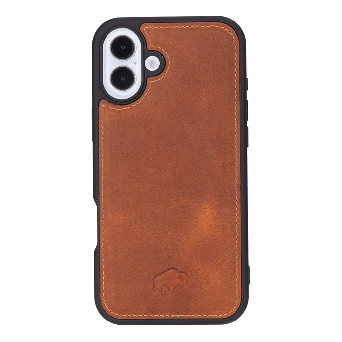 iPhone 16 Plus Leather Wallet Case - Tudor 2 - in - 1 Tri - Fold Folio, Golden Brown - BlackBrook Case