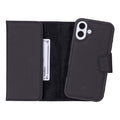 iPhone 16 Plus Leather Wallet Case - Tudor 2 - in - 1 Tri - Fold Folio, Pebble Black - BlackBrook Case