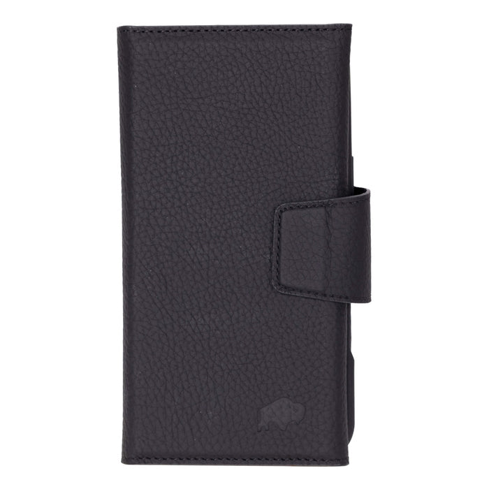 iPhone 16 Plus Leather Wallet Case - Tudor 2 - in - 1 Tri - Fold Folio, Pebble Black - BlackBrook Case
