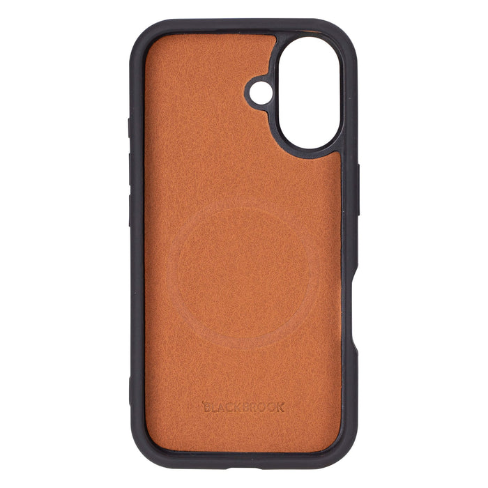 iPhone 16 Plus Leather Wallet Case - Tudor 2 - in - 1 Tri - Fold Folio, Pebble Black - BlackBrook Case