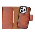 iPhone 16 Pro Leather Wallet Case - Tudor 2 - in - 1 Tri - Fold Folio, Burnished Tan - BlackBrook Case
