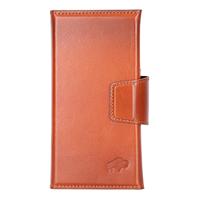 iPhone 16 Pro Leather Wallet Case - Tudor 2 - in - 1 Tri - Fold Folio, Burnished Tan - BlackBrook Case