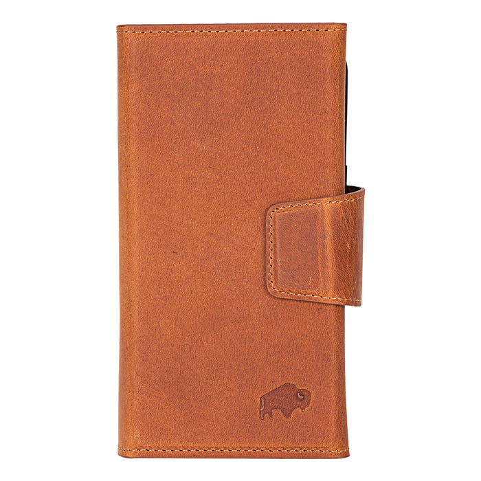 iPhone 16 Pro Leather Wallet Case - Tudor 2 - in - 1 Tri - Fold Folio, Golden Brown - BlackBrook Case