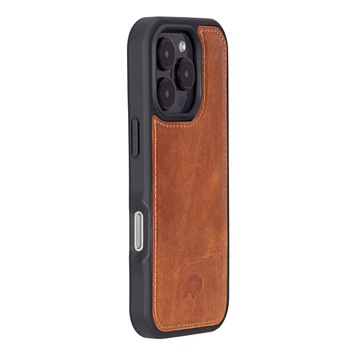 iPhone 16 Pro Leather Wallet Case - Tudor 2 - in - 1 Tri - Fold Folio, Golden Brown - BlackBrook Case