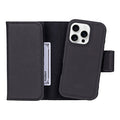 iPhone 16 Pro Leather Wallet Case - Tudor 2 - in - 1 Tri - Fold Folio, Pebble Black - BlackBrook Case
