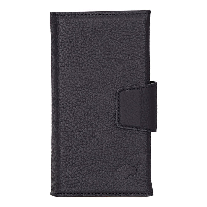 iPhone 16 Pro Leather Wallet Case - Tudor 2 - in - 1 Tri - Fold Folio, Pebble Black - BlackBrook Case