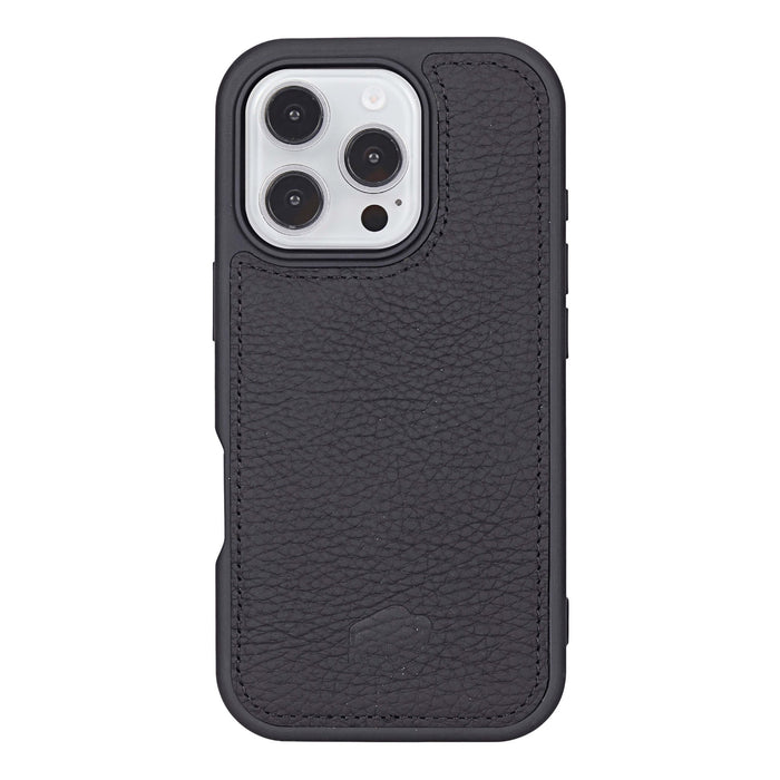 iPhone 16 Pro Leather Wallet Case - Tudor 2 - in - 1 Tri - Fold Folio, Pebble Black - BlackBrook Case