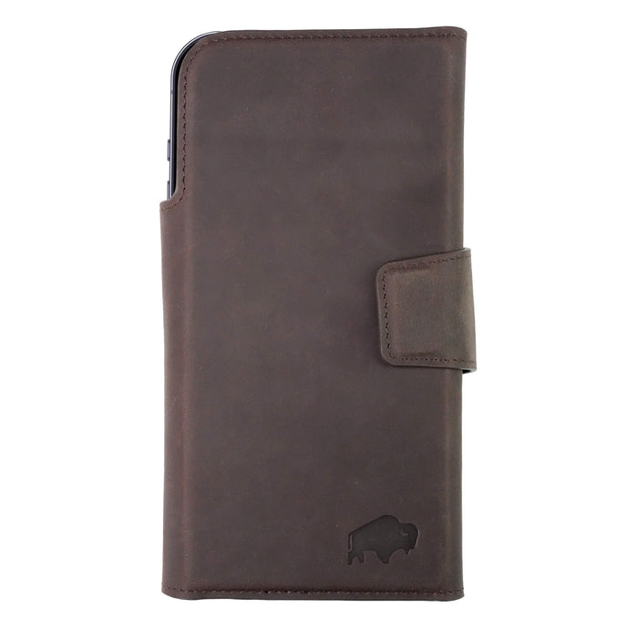 iPhone 18 Pro Leather Wallet Case - Tudor 2 - in - 1 Tri - Fold Folio, Distressed Coffee - BlackBrook Case