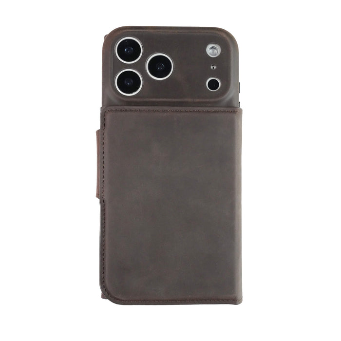iPhone 18 Pro Leather Wallet Case - Tudor 2 - in - 1 Tri - Fold Folio, Distressed Coffee - BlackBrook Case