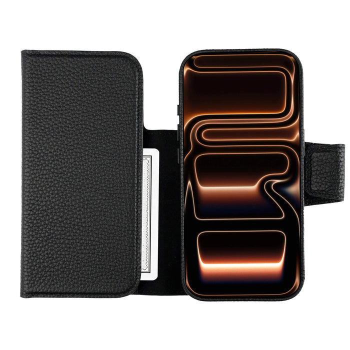 iPhone 18 Pro Leather Wallet Case - Tudor 2 - in - 1 Tri - Fold Folio, Pebble Black - BlackBrook Case
