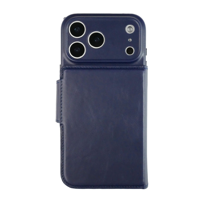 iPhone 18 Pro Leather Wallet Case - Tudor 2 - in - 1 Tri - Fold Folio, Deep Blue - BlackBrook Case