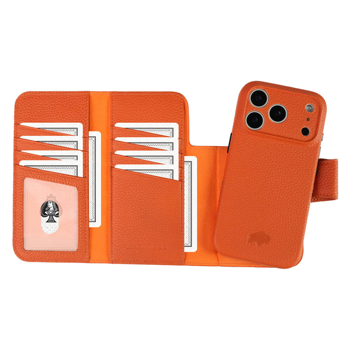 iPhone 18 Pro Leather Wallet Case - Tudor 2 - in - 1 Tri - Fold Folio, Pebble Orange - BlackBrook Case