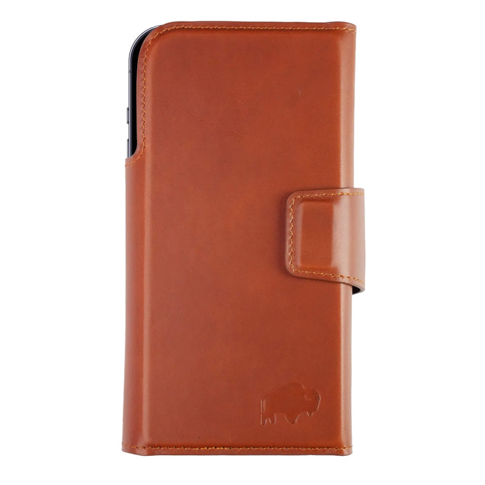 iPhone 18 Pro Leather Wallet Case - Tudor 2 - in - 1 Tri - Fold Folio, Burnished Tan - BlackBrook Case