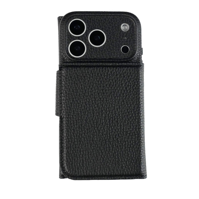 iPhone 18 Pro Leather Wallet Case - Tudor 2 - in - 1 Tri - Fold Folio, Pebble Black - BlackBrook Case