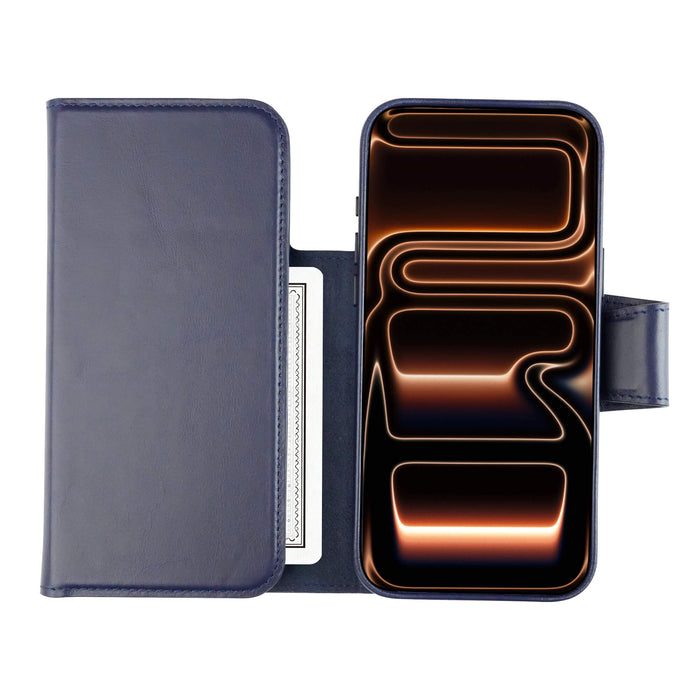 iPhone 18 Pro Leather Wallet Case - Tudor 2 - in - 1 Tri - Fold Folio, Deep Blue - BlackBrook Case