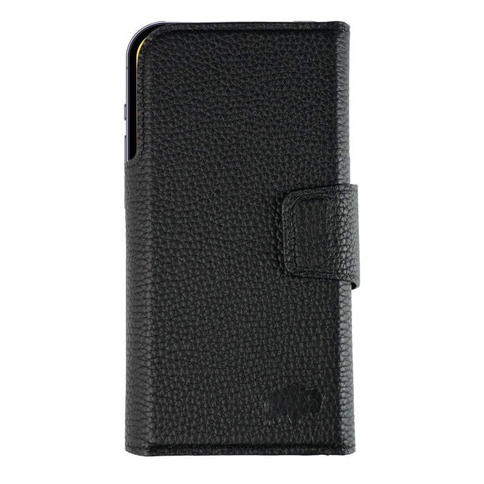 iPhone 18 Pro Leather Wallet Case - Tudor 2 - in - 1 Tri - Fold Folio, Pebble Black - BlackBrook Case