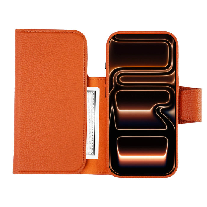 iPhone 18 Pro Leather Wallet Case - Tudor 2 - in - 1 Tri - Fold Folio, Pebble Orange - BlackBrook Case