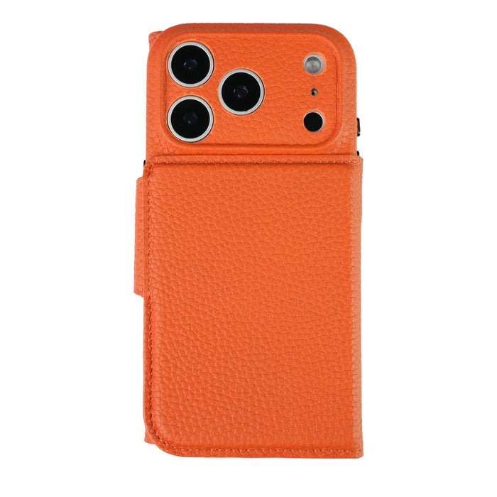 iPhone 18 Pro Leather Wallet Case - Tudor 2 - in - 1 Tri - Fold Folio, Pebble Orange - BlackBrook Case
