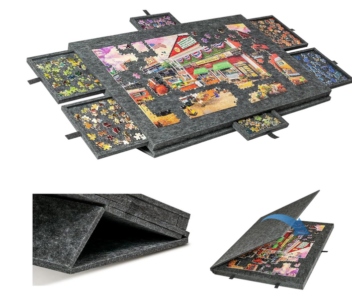 Jigsaw Puzzle Board 1000 Pieces Foldable Table with Drawers Stand Cover Black-32