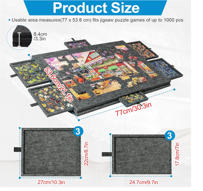 Jigsaw Puzzle Board 1000 Pieces Foldable Table with Drawers Stand Cover Black-32